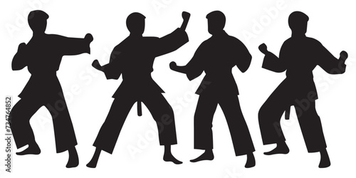 Taekwondo or karate pose silhouette set vector illustration