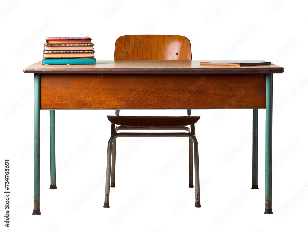 Fototapeta premium a desk with a chair and a stack of books