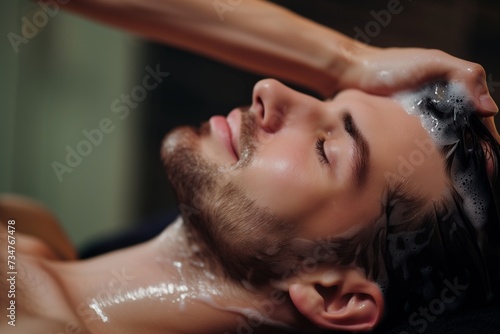 man receiving a scalp massage during wash