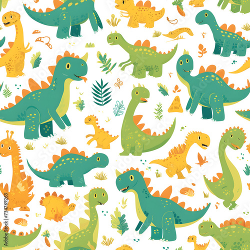 Cute dinosaur cartoon seamless pattern on background.