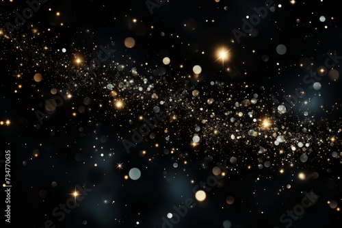 Black glitter star galaxy, black bokeh star banner © annne