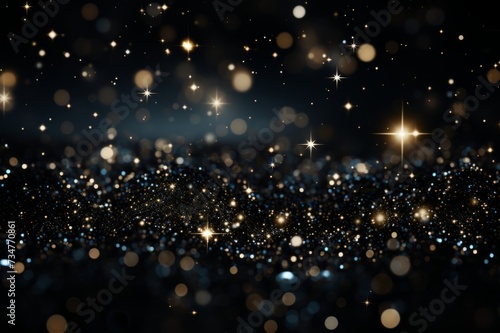 Black glitter star galaxy, black bokeh star banner photo