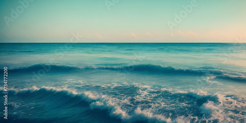 Sea panorama with waves. Generative AI.