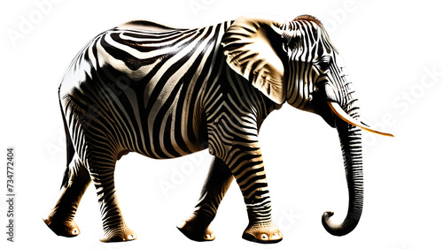 Zebra elephant isolated on transparent background.
