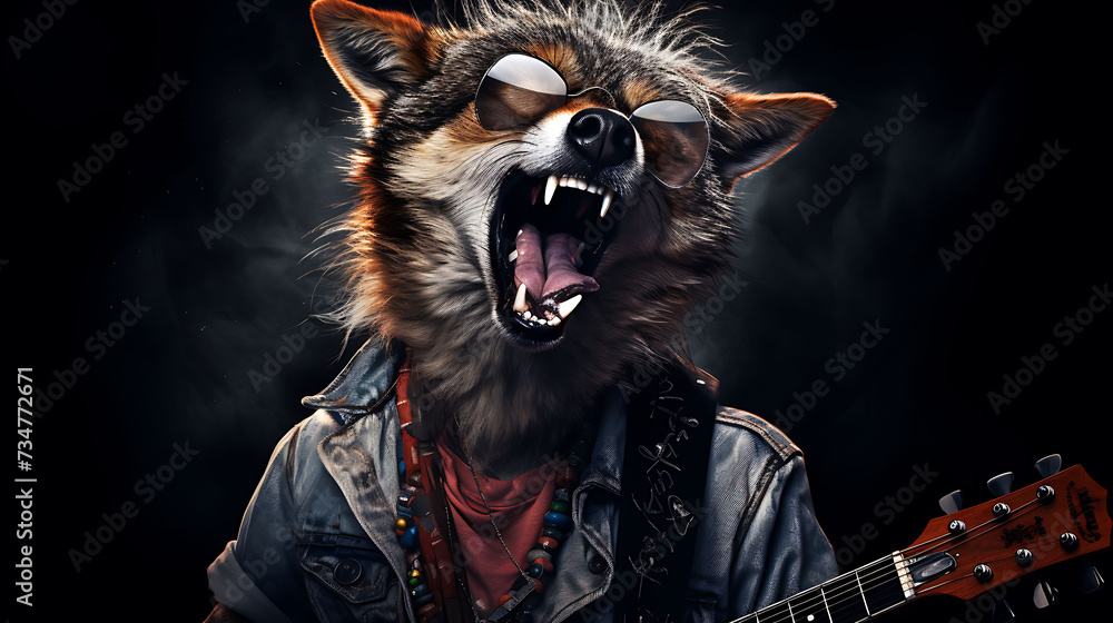 Portrait of a funny coyote rock super star - obrazy, fototapety, plakaty 