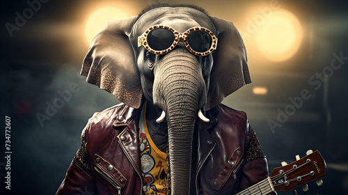 Portrait of a funny elephant rock super star