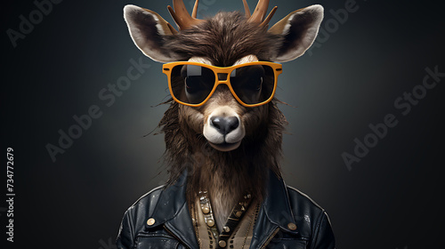 Portrait of a funny deer, rock super star