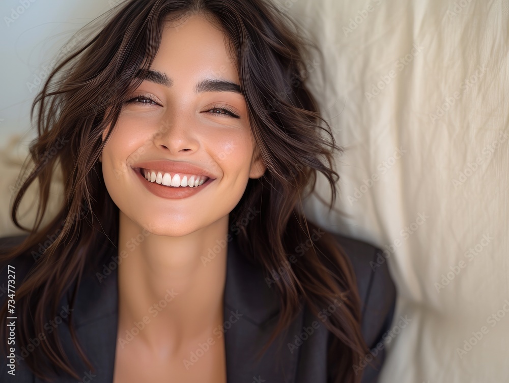 smiling Arab businesswoman, beauty make up idol, in professional colorful photo studio background smiling Arab businesswoman, beauty make up idol, in professional colorful photo studio background