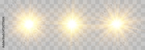 Vector transparent sunlight set, special flash light effect. Glow light effect, bright sun or spotlight beams. Light png. Decor element isolated on transparent background