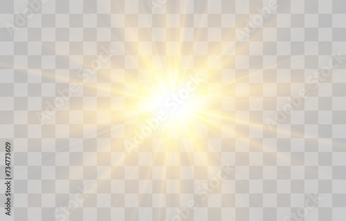 Vector transparent sunlight, special flash light effect. Glow light effect, bright sun or spotlight beams. Light png. Decor element isolated on transparent background