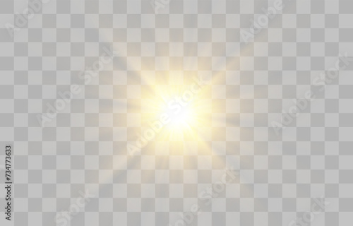 Vector transparent sunlight, special flash light effect. Glow light effect, bright sun or spotlight beams. Light png. Decor element isolated on transparent background