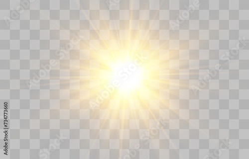 Vector transparent sunlight  special flash light effect. Glow light effect  bright sun or spotlight beams. Light png. Decor element isolated on transparent background