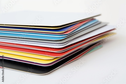 stack of various color cards on white background