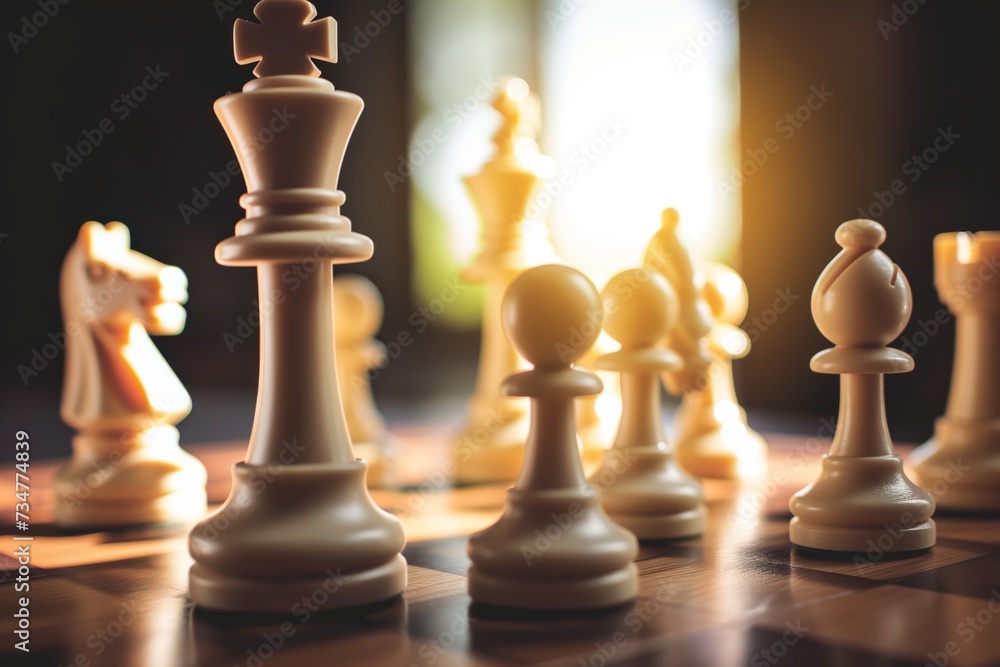 soft focus on white queen, other chess pieces in starting position soft focus on white queen, other chess pieces in starting position