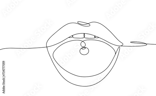 Mouth. Lips. Piercing. Toungle. One line
