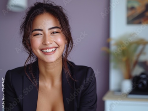 Portrait of beauty smiling Asian businessman with suit in professional studio background