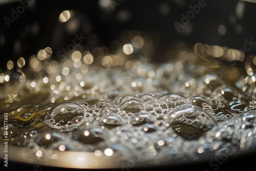 closeup of bubbles in boiling pot on stove