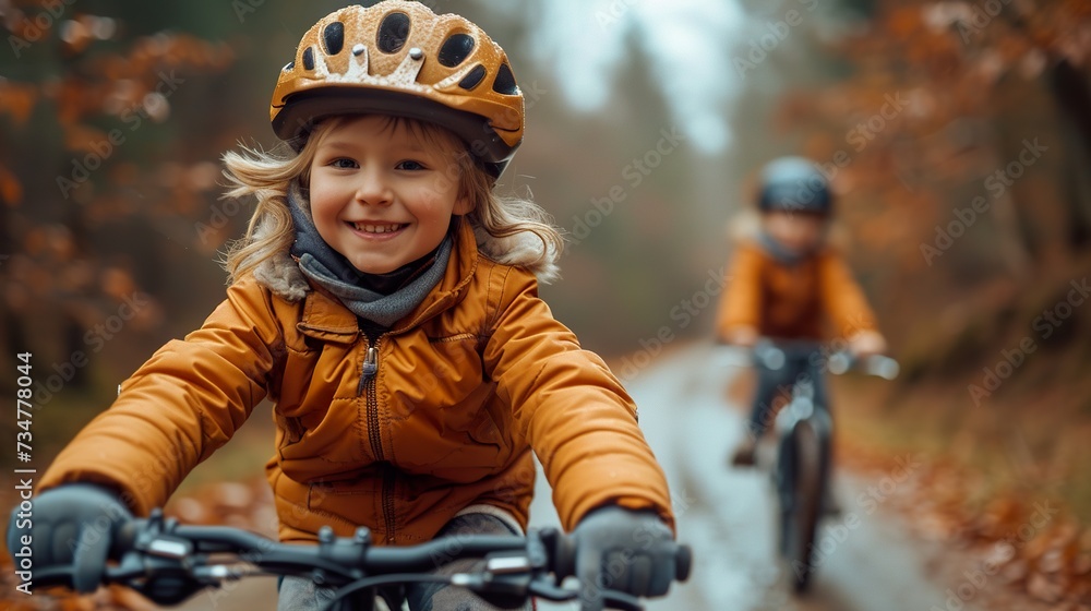 Children riding on bikes in the park Children riding on bikes in the park