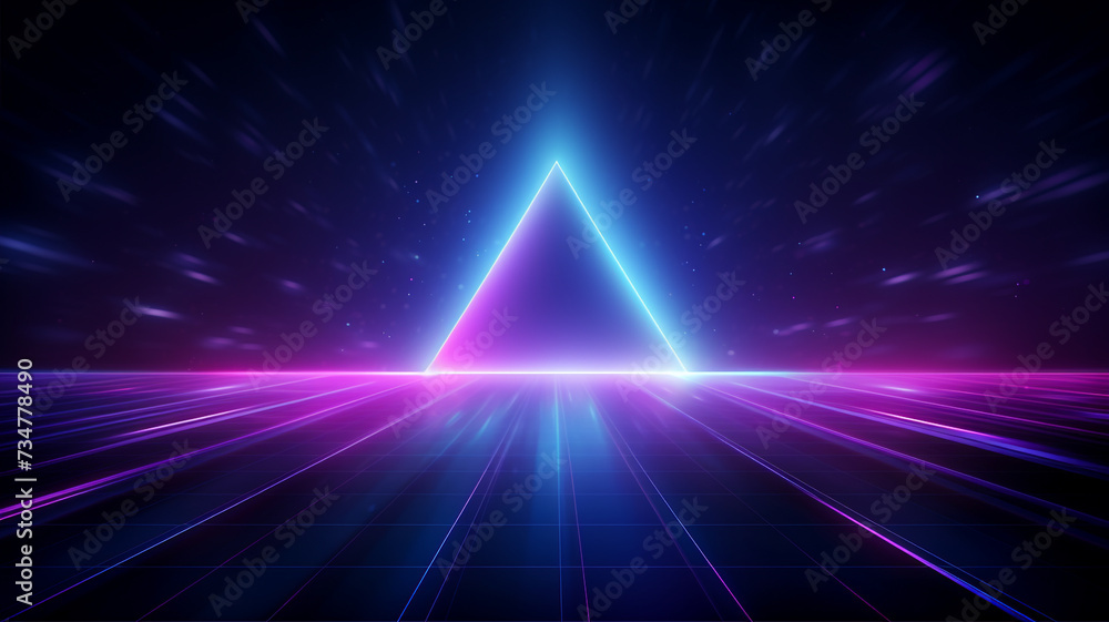 Synthwave triangle background with blue and pink neon glow, Futuristic ...