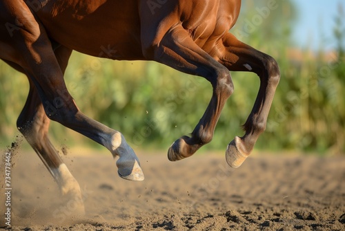 tight shot of a horses muscular legs during a leap