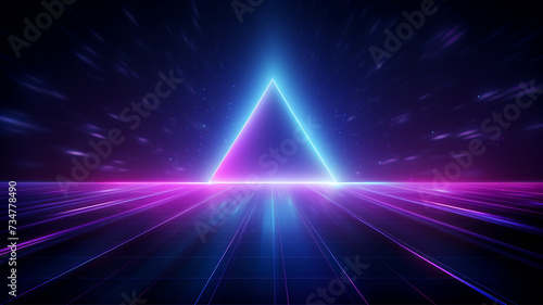 Synthwave triangle background with blue and pink neon glow, Futuristic aesthetic geometry | Generative AI
