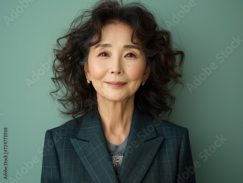 Portrait of middle older smiling Asian businessman with suit in professional studio background