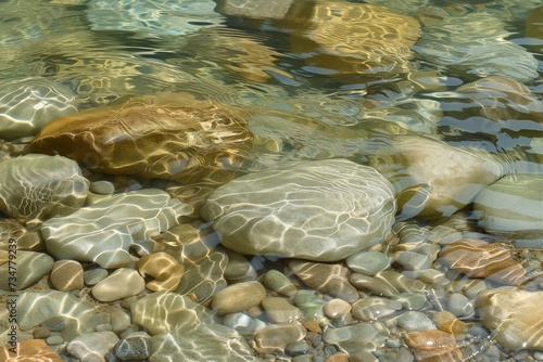 clear stream water flowing over smooth rocks