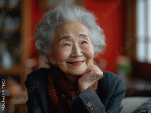 Portrait of middle older smiling Asian businessman with suit in professional studio background