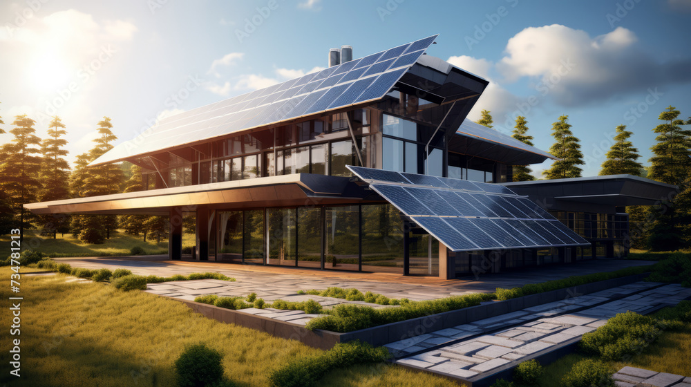 modern house with solar panels installed on the roof