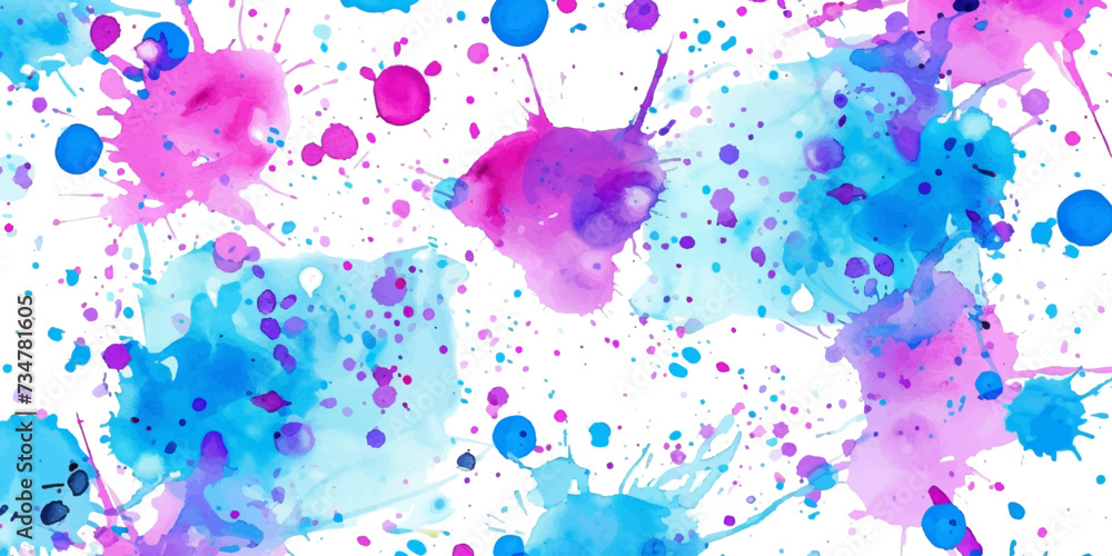 Watercolor background with specks of color. Blue and purple scattered on a white background