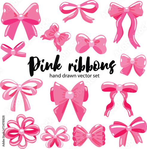 collection of ribbons and bows for gift decoration hand draw vector illustration