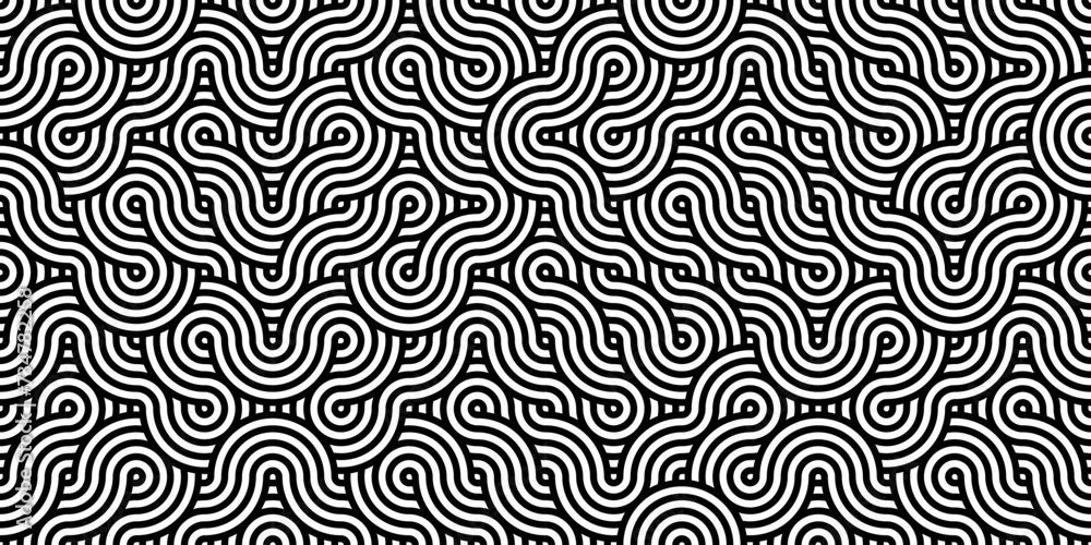 Black and white oriental pattern, geometric wave illusion futuristic elegant vector background, abstract wallpaper design