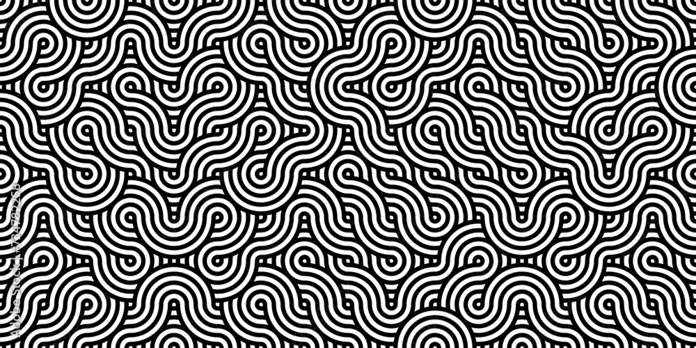 Obraz premium Black and white oriental pattern, geometric wave illusion futuristic elegant vector background, abstract wallpaper design