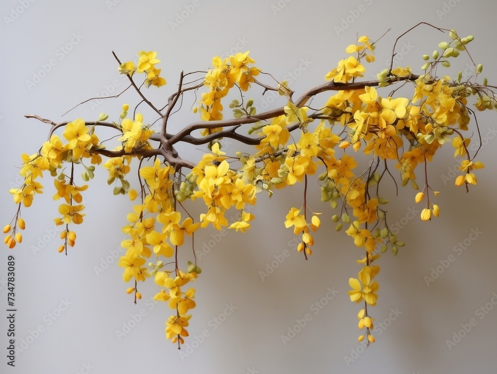 Flowering tree with yellow flowers hanging from the branches Flowering tree with yellow flowers hanging from the branches