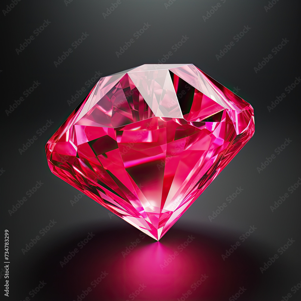 shiny sparkling dark red pink emerald diamond jewelry on a gray background created with Generative AI Technology