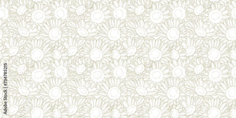 Sunflower pattern background, vector seamless repeating floral wallpaper for the summer, neutral