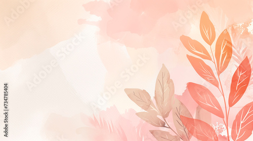 Illustration with pink and peach pastel colored leaves watercolor flower. Beautiful watercolor background in warm colors.