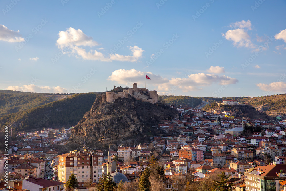 Landscape of historical Kastamonu castle on the hills near the city, Kastamonu, Turkey