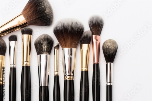 mineral makeup brushes laid out on white background