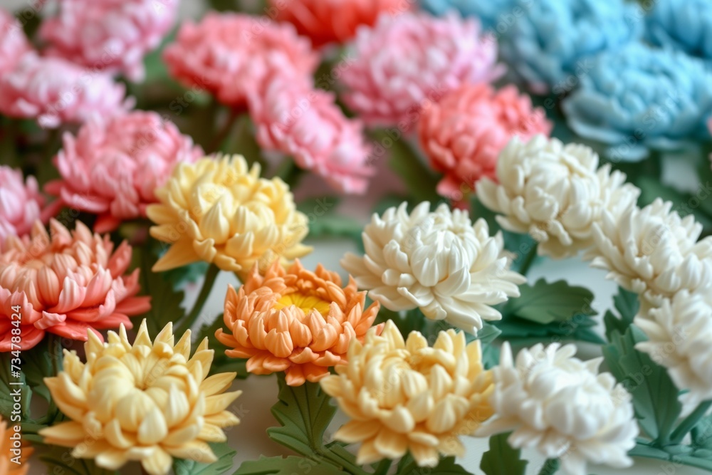 display of multicolored fondant chrysanthemums display of multicolored fondant chrysanthemums