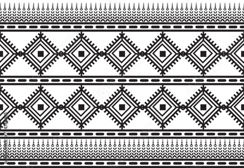 Tribal traditional fabric batik ethnic. ikat floral seamless pattern leaves geometric repeating Design for wallpaper, wrapping, fashion, carpet, clothing. Black and white