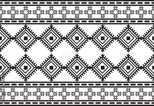 Tribal traditional fabric batik ethnic. ikat floral seamless pattern leaves geometric repeating Design for wallpaper, wrapping, fashion, carpet, clothing. Black and white