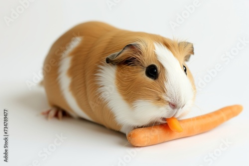 guinea pig eating a carrot on a white background