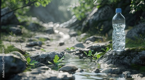 clear stream and plastic bottle photo