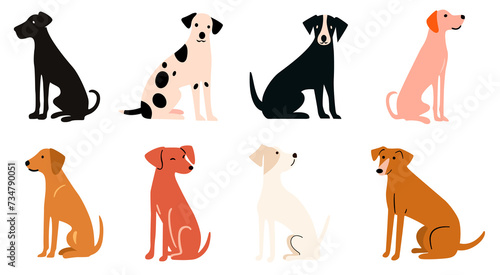 Canvas Print Funny sitting dogs flat illustrations set