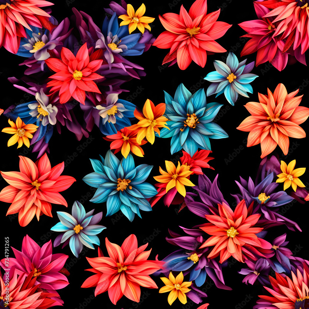 Wildflower Kaleidoscope, pattern with wildflowers arranged in a kaleidoscopic fashion, Seamless Floral Pattern, Wildflower JPG, Created using generative AI