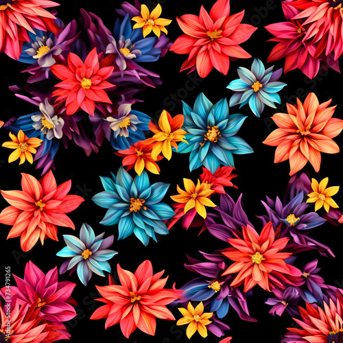 Wildflower Kaleidoscope  pattern with wildflowers arranged in a kaleidoscopic fashion  Seamless Floral Pattern  Wildflower JPG  Created using generative AI