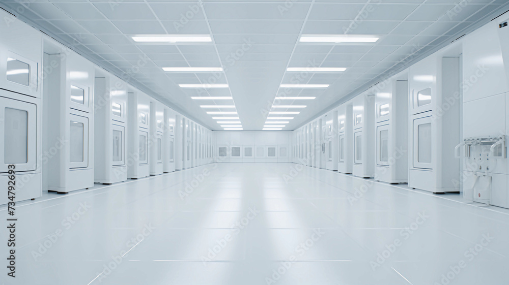 Spacious, well-lit corridor in a modern building with an empty floor and sleek architectural design