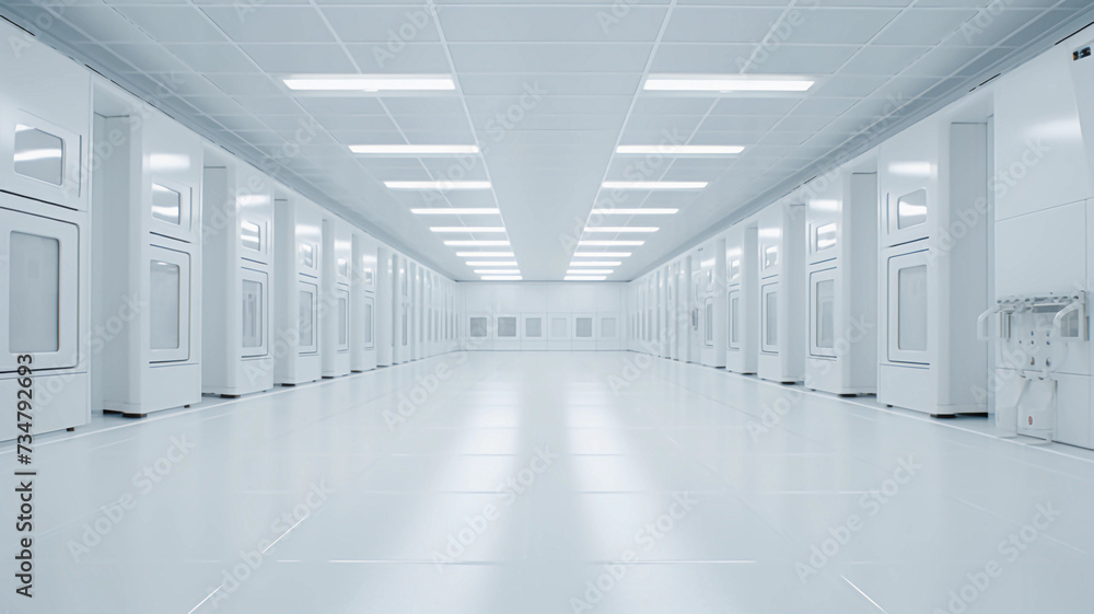 Spacious, well-lit corridor in a modern building with an empty floor and sleek architectural design Spacious, well-lit corridor in a modern building with an empty floor and sleek architectural design