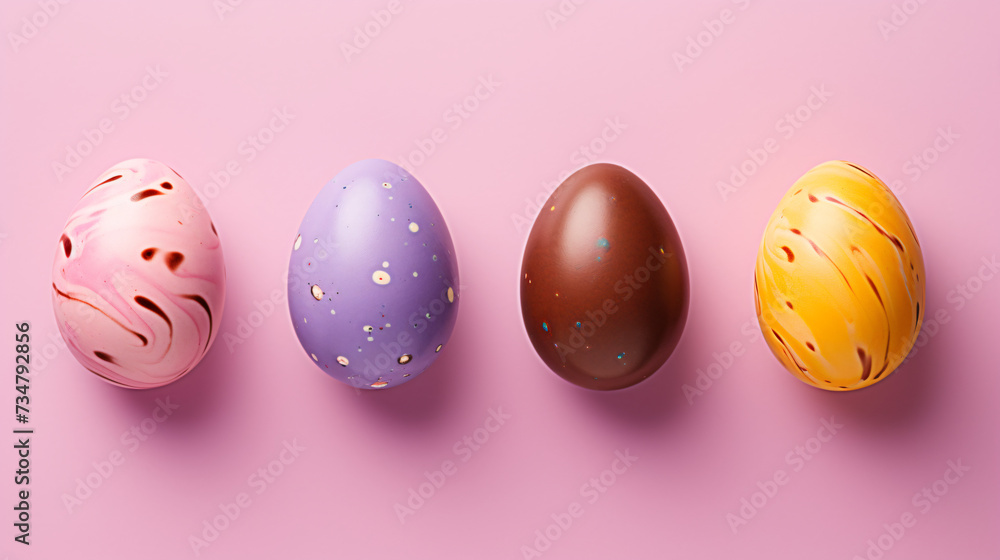 Four falling colorful chocolate Easter eggs